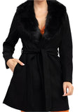 Must Loved Long Sleeve Faux Fur Collar Coat Black