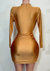NORA GOLD LONG SLEEVE DEEP V-NECK MINI DRESS