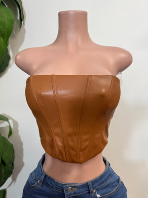 Athena Mocha Faux Leather Corset