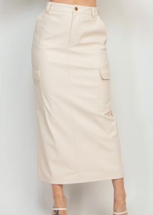 ALANNA IVORY CARGO FAUX LEATHER SKIRT