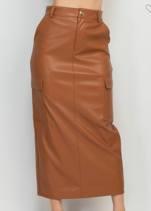 ALANNA MOCHA CARGO FAUX LEATHER SKIRT