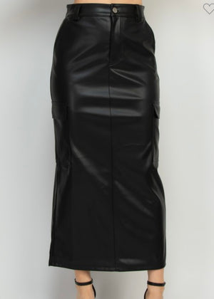 ALANNA BLACK CARGO FAUX LEATHER SKIRT