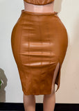 Jayden Mocha   Faux Leather Skirt