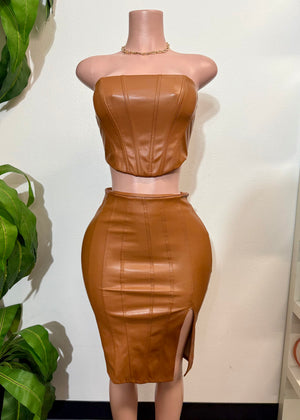 Jayden Mocha   Faux Leather Skirt