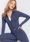 Jandi  Blue Stretchy Long Sleeve Mock Neck Zip-Up Workout Set