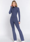 Jandi  Blue Stretchy Long Sleeve Mock Neck Zip-Up Workout Set