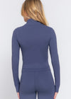 Jandi  Blue Stretchy Long Sleeve Mock Neck Zip-Up Workout Set