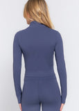 Jandi  Blue Stretchy Long Sleeve Mock Neck Zip-Up Workout Set