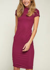 AURORA BURGUNDY SHORT SLEEVE DRESS