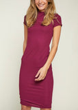 AURORA BURGUNDY SHORT SLEEVE DRESS
