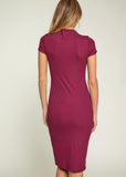 AURORA BURGUNDY SHORT SLEEVE DRESS
