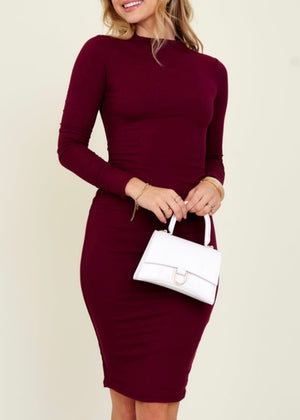 FEELING MY BEST BURGUNDY DRESS LONG SLEEVE