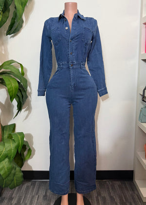 PARKER LONG SLEEVE DENIM JUMPSUIT