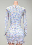 ISAMAR BLUE LONG SLEEVE FLORAL DRESS