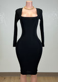 SEELEY BLACK LONG SLEEVE MIDI DRESS