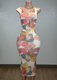 KAILUA WHITE/PINK FLOWER PRINT BODYCON MIDI DRESS
