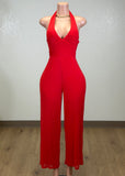 KOLOA RED HALTER STRETCHY JUMPSUIT