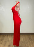 KOLOA RED HALTER STRETCHY JUMPSUIT