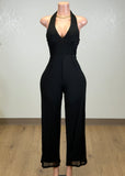 KOLOA BLACK HALTER STRETCHY JUMPSUIT