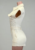 OLIANA DENIM IVORY COLLARED SHORT SLEEVE ROMPER