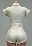 OLIANA DENIM IVORY COLLARED SHORT SLEEVE ROMPER