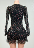 ISAMAR BLACK LONG SLEEVE FLORAL MINI DRESS