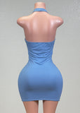 MALIA BLUE COWL NECK BODYCON MINI DRESS