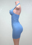 MALIA BLUE COWL NECK BODYCON MINI DRESS