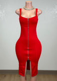 KIANA RED SWEETHEART ZIPPERED MIDI DRESS