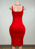 KIANA RED SWEETHEART ZIPPERED MIDI DRESS