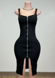KIANA BLACK SWEETHEART ZIPPERED MIDI DRESS
