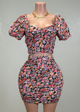 NIXIE BLACK/CORAL FLORAL RUCHED TOP & SKIRT SET