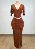 ZURIA BROWN CROPPED TOP AND SKIRT SET