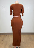 ZURIA BROWN CROPPED TOP AND SKIRT SET