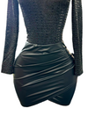 Bruna Tulip Wrap Faux Leather Mini Skirt Black