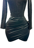 Bruna Tulip Wrap Faux Leather Mini Skirt Black