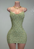 AULANI GREEN FLORAL STRAPPY MINI DRESS