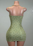 AULANI GREEN FLORAL STRAPPY MINI DRESS