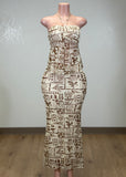 LUANA BROWN MESH PRINTED HALTER TOP & MAXI SKIRT SET