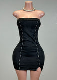 SIGRID BLACK STRAPLESS STUD-DETAIL BODYCON MINI DRESS