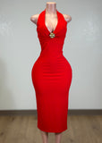 REMI RED HALTER OPEN BACK MAXI DRESS