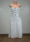 MYLA WHITE POLKA DOT STRAPLESS MIDI DRESS