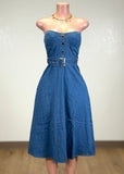 LOVIS BLUE DENIM STRAPLESS MIDI DRESS