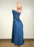 LOVIS BLUE DENIM STRAPLESS MIDI DRESS