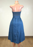 LOVIS BLUE DENIM STRAPLESS MIDI DRESS