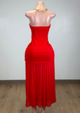 JOLINE RED STRAPLESS MAXI DRESS