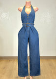 DANNA DENIM BLUE HALTER JUMPSUIT