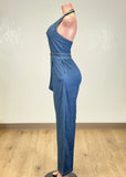 DANNA DENIM BLUE HALTER JUMPSUIT