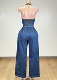 DANNA DENIM BLUE HALTER JUMPSUIT