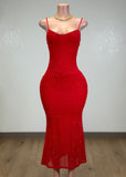 TILDE RED RHINESTONE EMBELLISHED MIDI DRESS